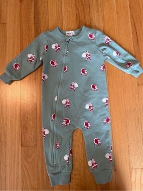 Miles the Label Light Green Holiday Footie One-Piece with Santa Print